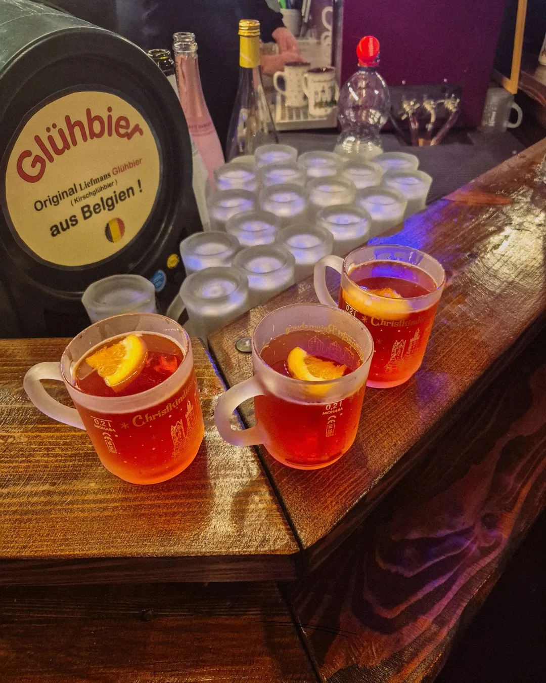 Mugs of Glühbier at the Christmas market